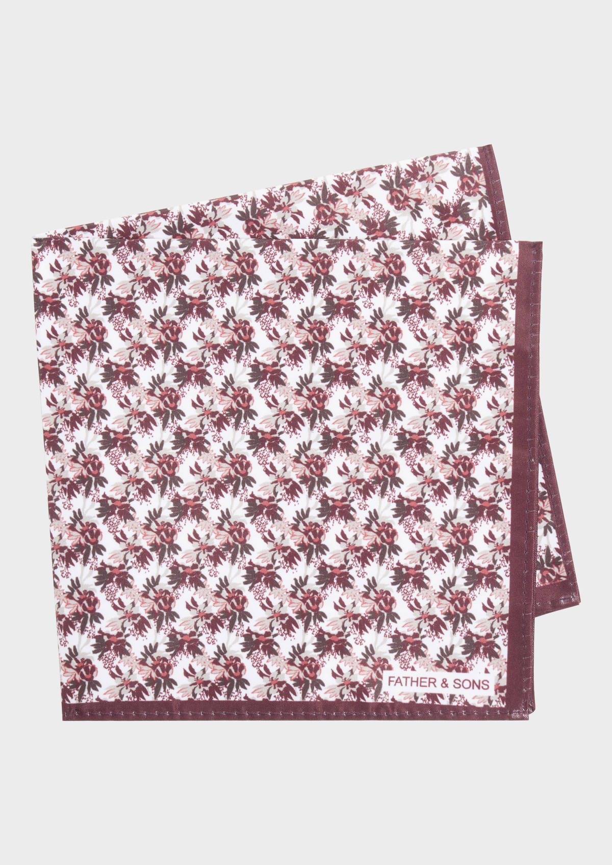 Pochette blanche à motif fleuri bordeaux et taupe