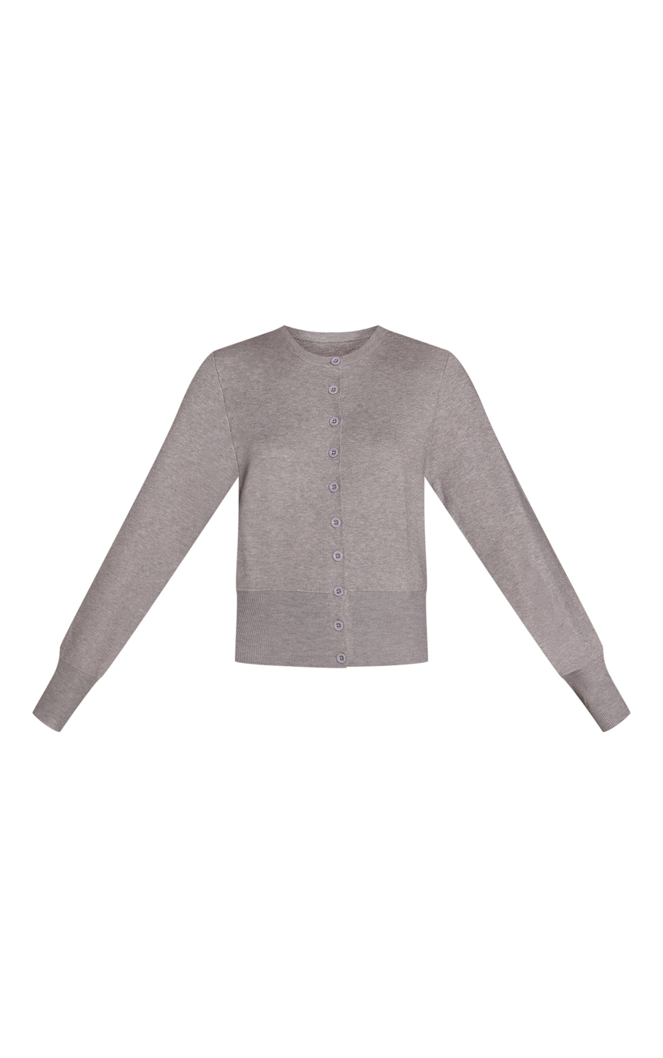 Gris Chiné Cardigan En Maille Compacte Douce Avec Détail De Patte De Boutonnage