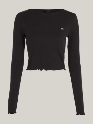 Camiseta cropped de manga comprida com babados