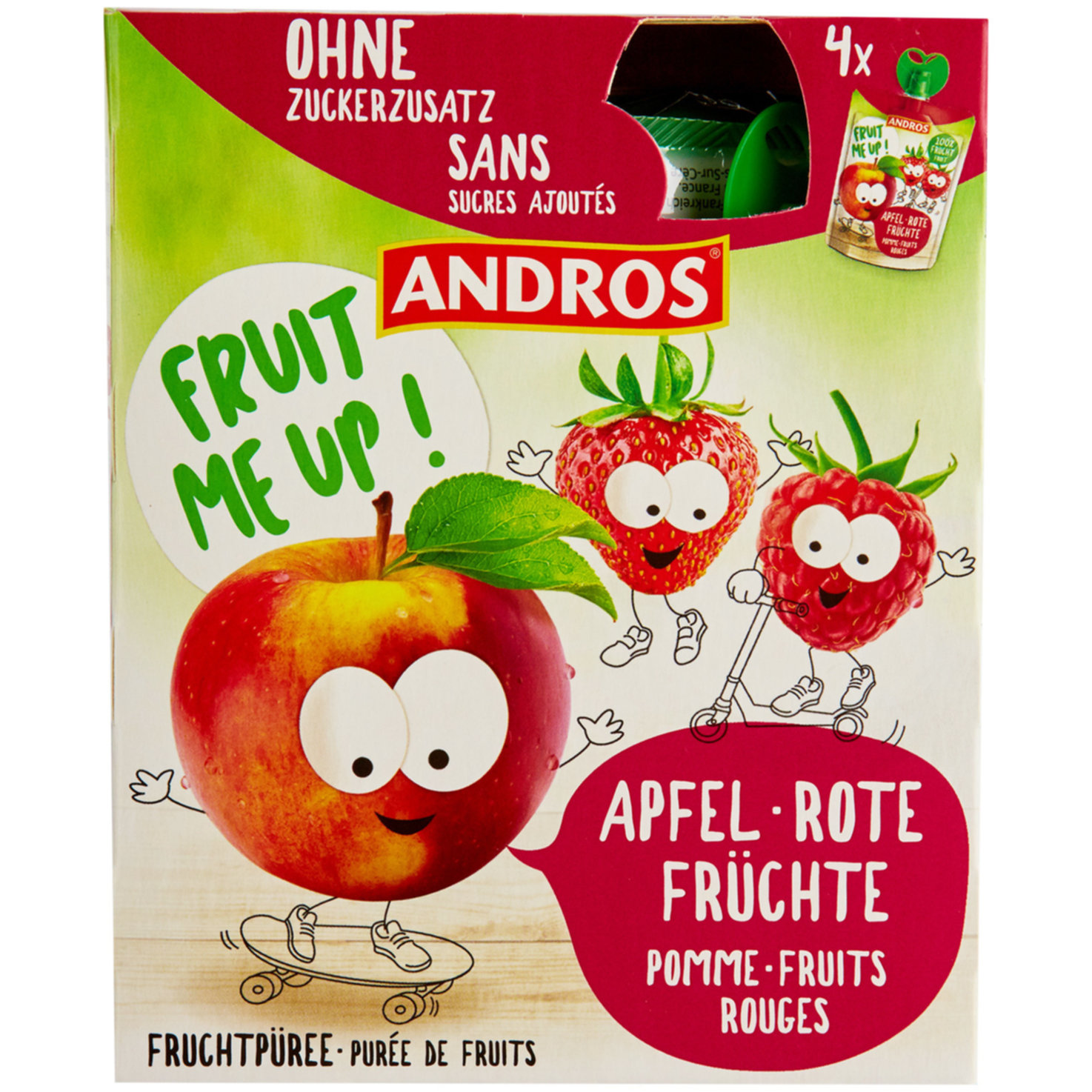 Andros Fruit Me Up Apfel rote Früchte 4x90g