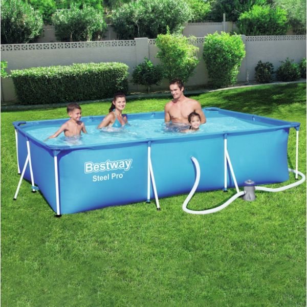 Bestway Piscina Steel Pro 56411 - 300x201x66cm 3300L - Com Bomba e Filtro