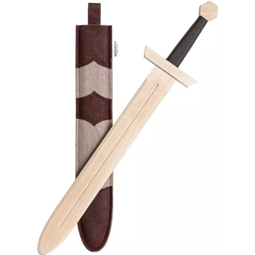 Woodsy groot zwaard met zwart gevest en schede - 57,5 cm
