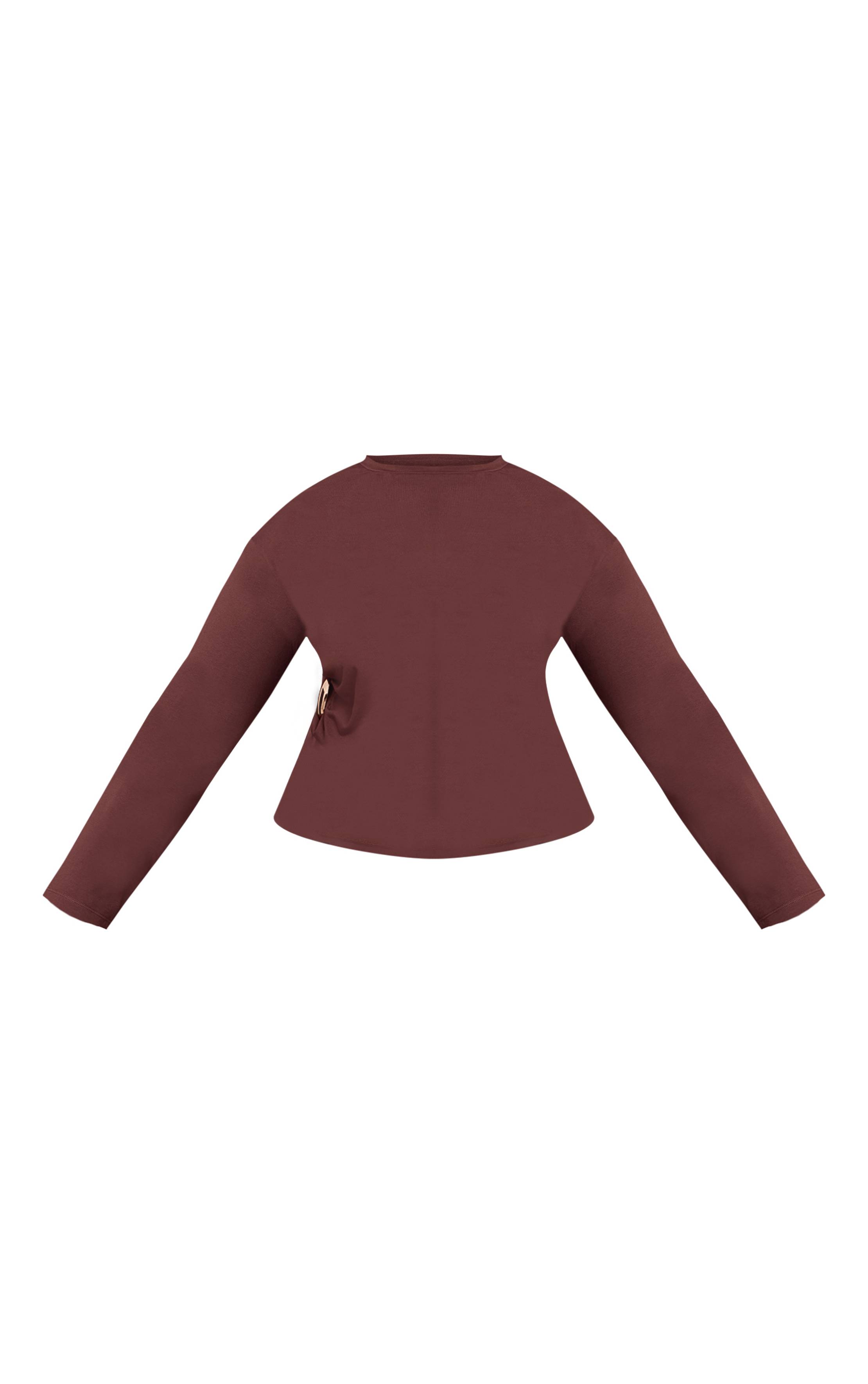 Chocolat T-shirt Grande Taille En Coton À Manches Longues Avec Détail De Bande Latérale