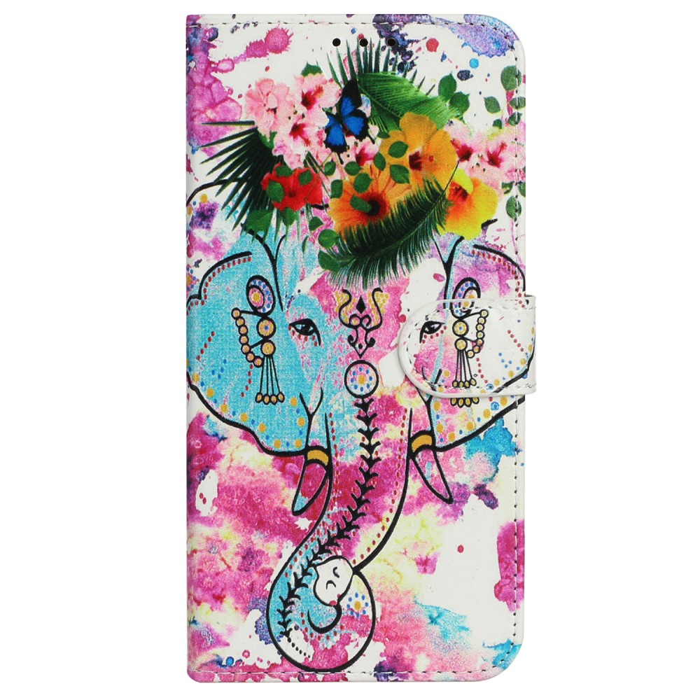 iPhone 16 Pro Max Leder Tasche mit Kartenfächer - Indian Flower Elephant
