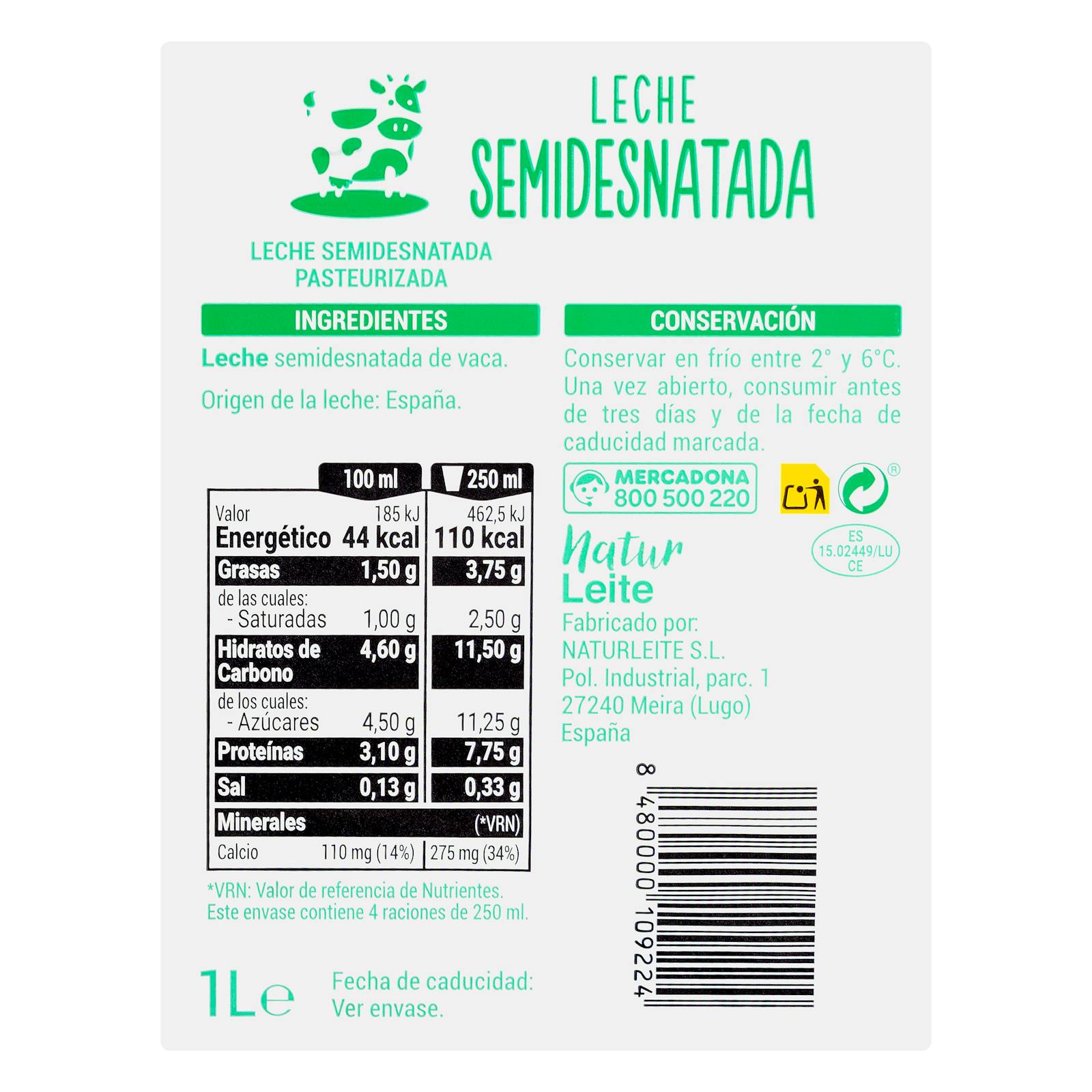 Lait frais demi-écrémé Hacendado