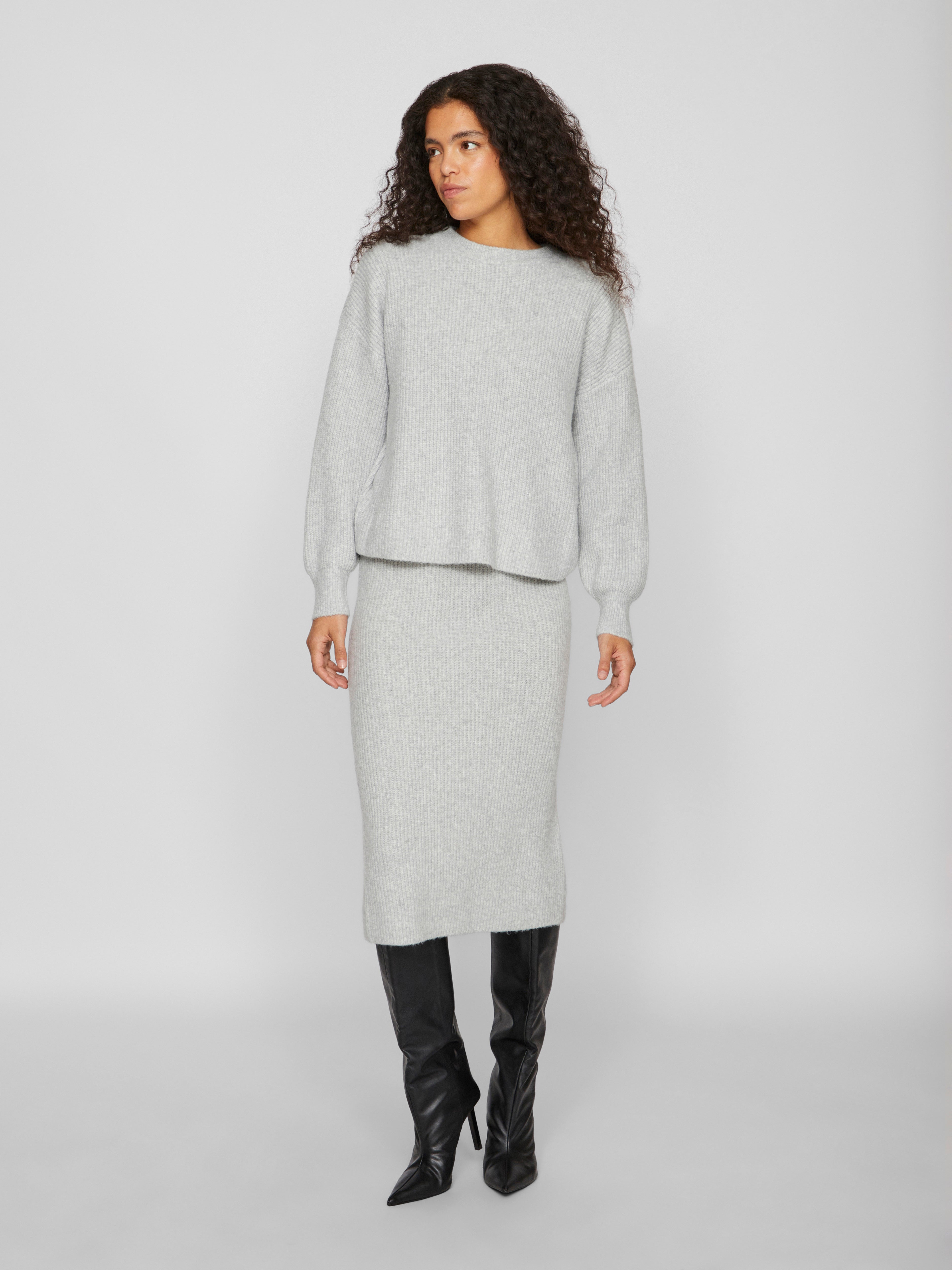 Vila  Vikachel O-Neck L/S striktrøje - Light Grey Melange