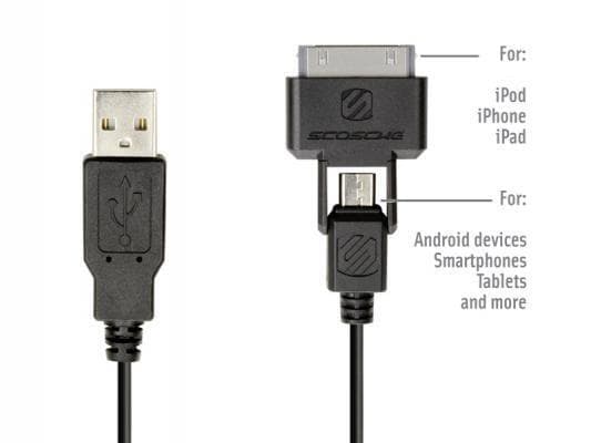 Sleeksync dobbelt ladekabel Micro 30 pin til USB-A 93 cm