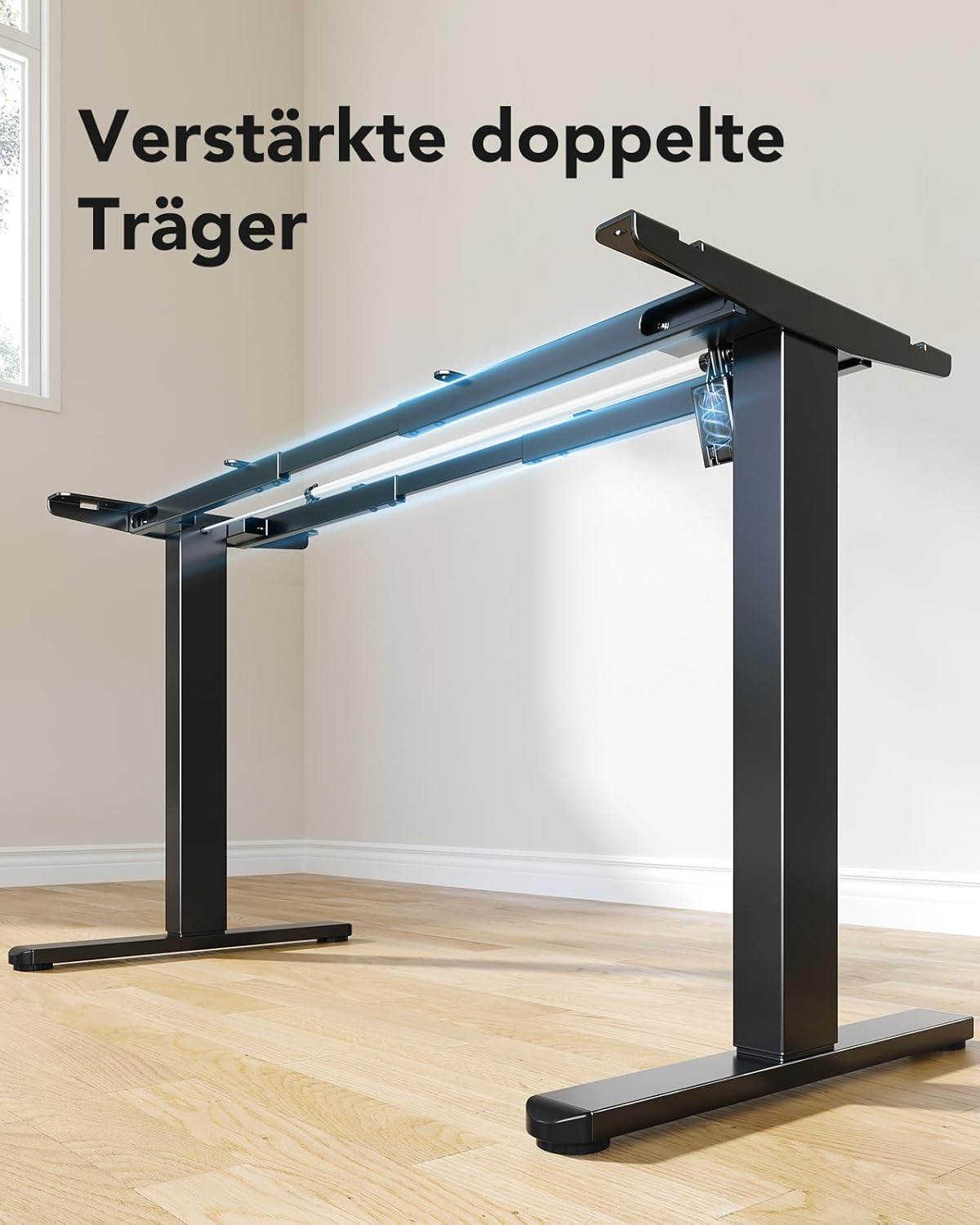 HUANUO Höhenverstellbarer Schreibtisch Gestell mit Bürstenlosem Motor,100 kg Tragfähigkeit Tischbeine Schreibtischgestell Höhenverstellbar für Tischplatten von 110x200cm,Nur Rahmen