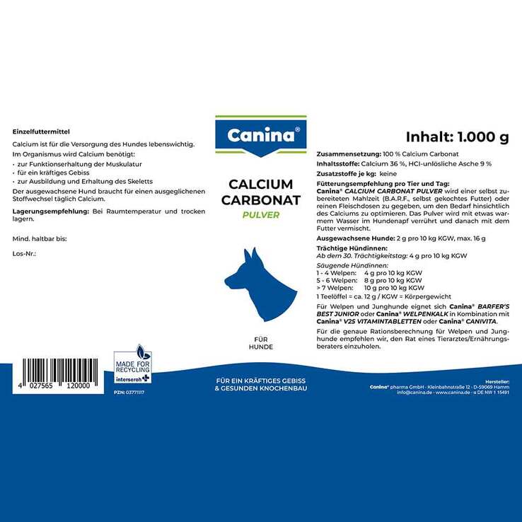 Calciumcarbonat Pulver vet. (für Tiere), 1000 g