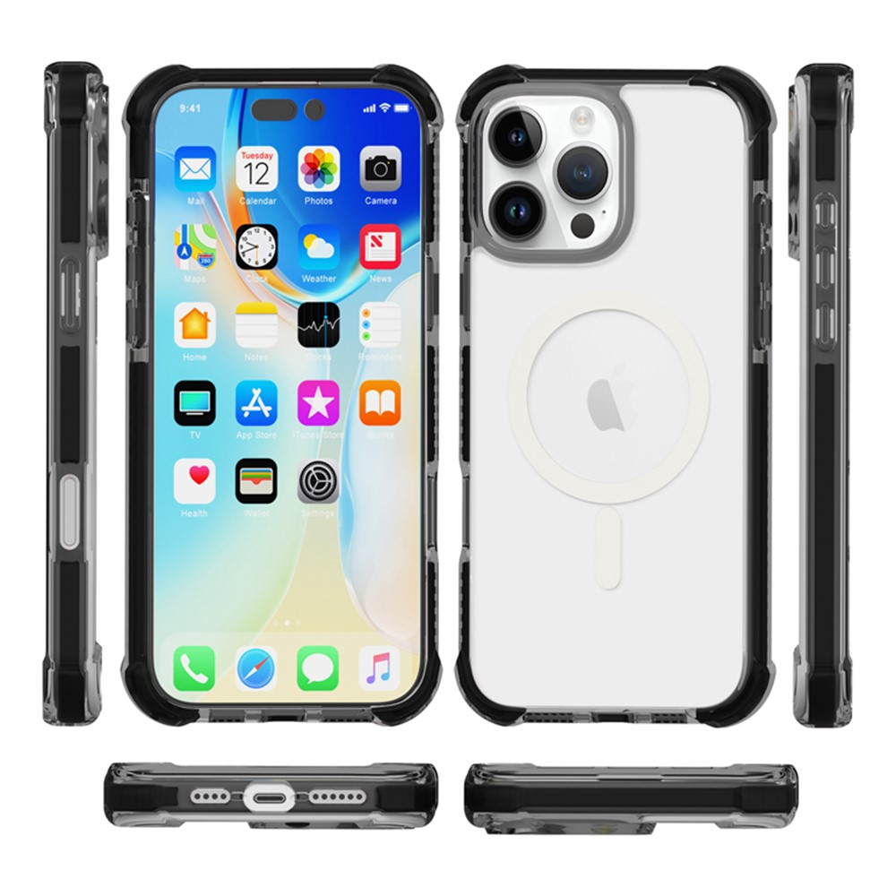 iPhone 16 Pro MagSafe Hybrid Hülle TPU Bumper Acryl Rückseite Air Cushion Fallschutz - Schwarz / Transparent