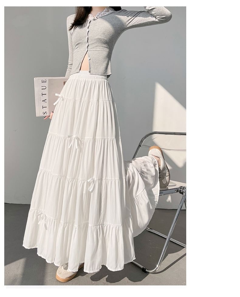 Cloud Nine - Effen maxi-A-lijn rok met elastische taille en strik