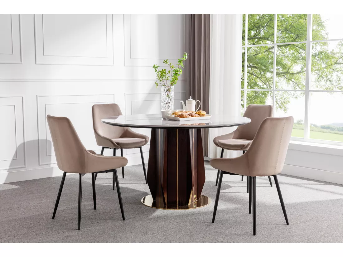 Lot de 6 chaises - Velours et métal noir - Taupe - MASURIE