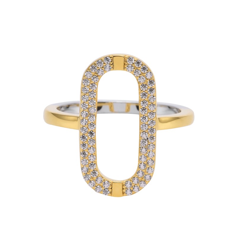 Bague Argent Ovale Doré Sertie De Zirconium