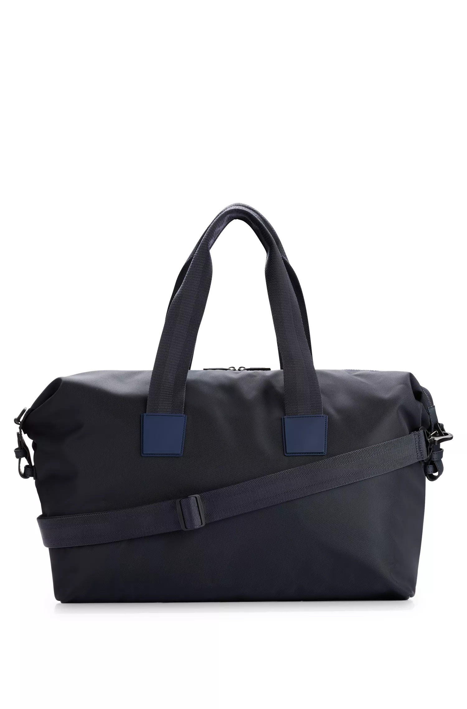 Bolsa de viagem BOSS com logotipo preto em tecido estampado.