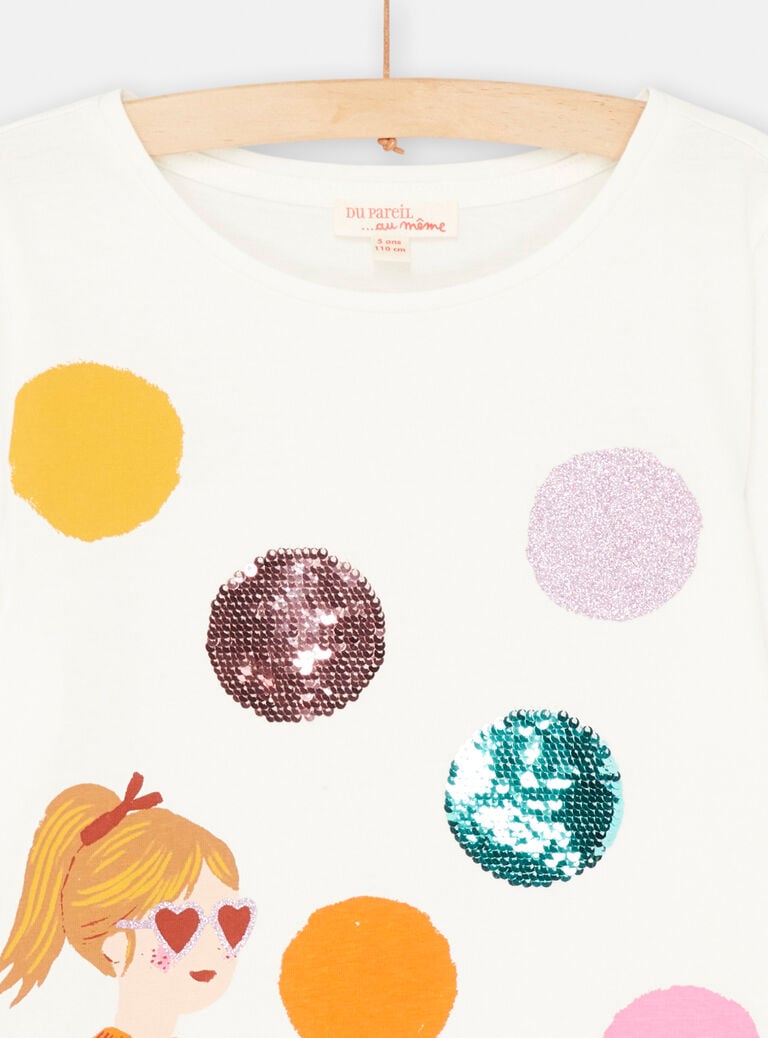 T-shirt écru à sequins magiques pour fille