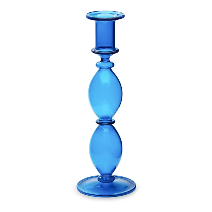 Anna + Nina Bougeoir Harbor en verre | Bleu