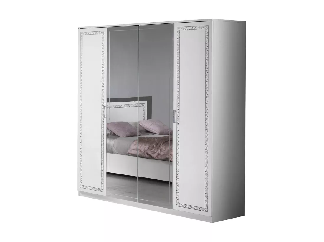 FADILY - Chambre Complète 140x190 avec Armoire 4 Portes