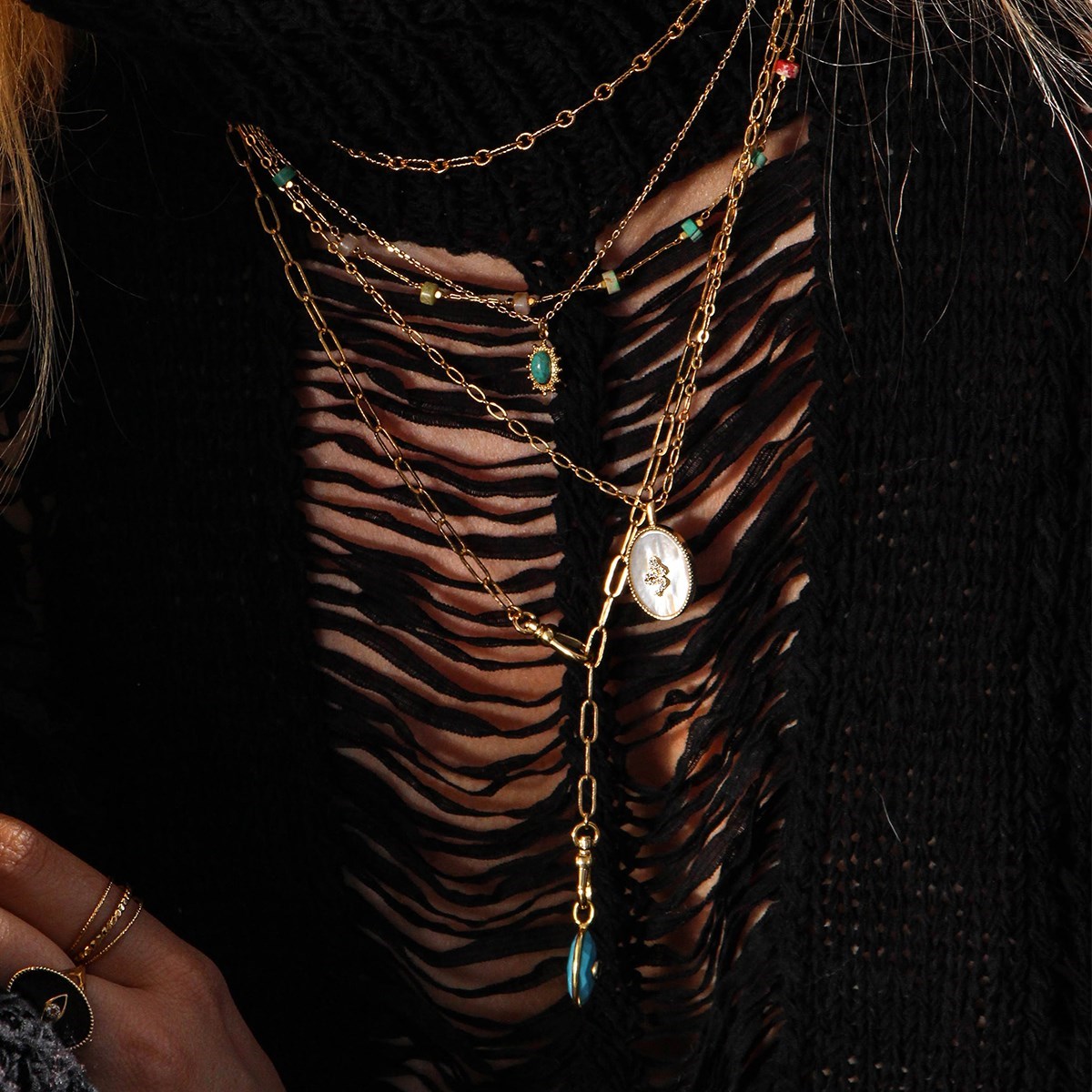 Collier nacre et étoile zircons doré à l'or fin 24k SALOMÉ