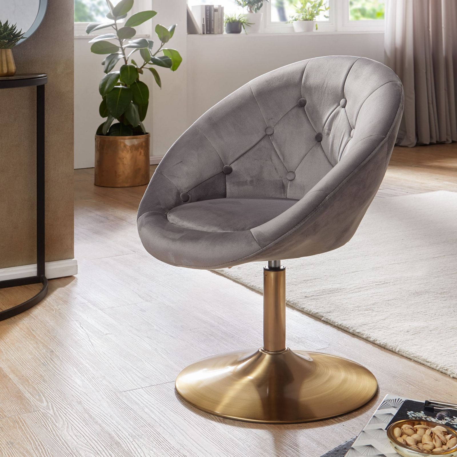 Loungesessel - grau-gold - Samt - höhenverstellbar