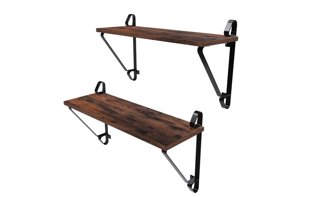 Wandregal 2er Set 60 x 32 cm, Braun/SchwarzWandablagen im industriellen Design