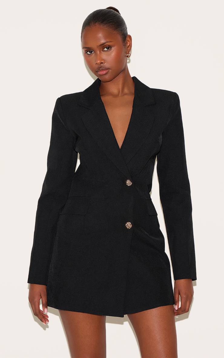 Noir Robe Blazer Cintrée À Boutons Dorés