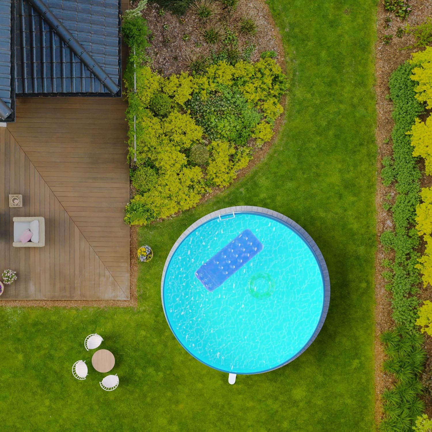 Planet Pool Stahlwandpool rund Größe wählbar, 90 cm tief, Stahl 0,3 mm anthrazit, Folie 0,2 mm Sand, Overlap 300x90