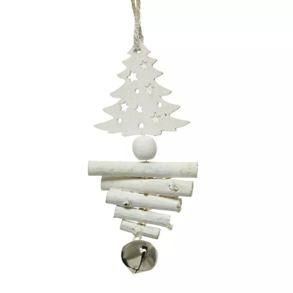 Suspension de Noël (H14 cm) Sapin en bois Blanc