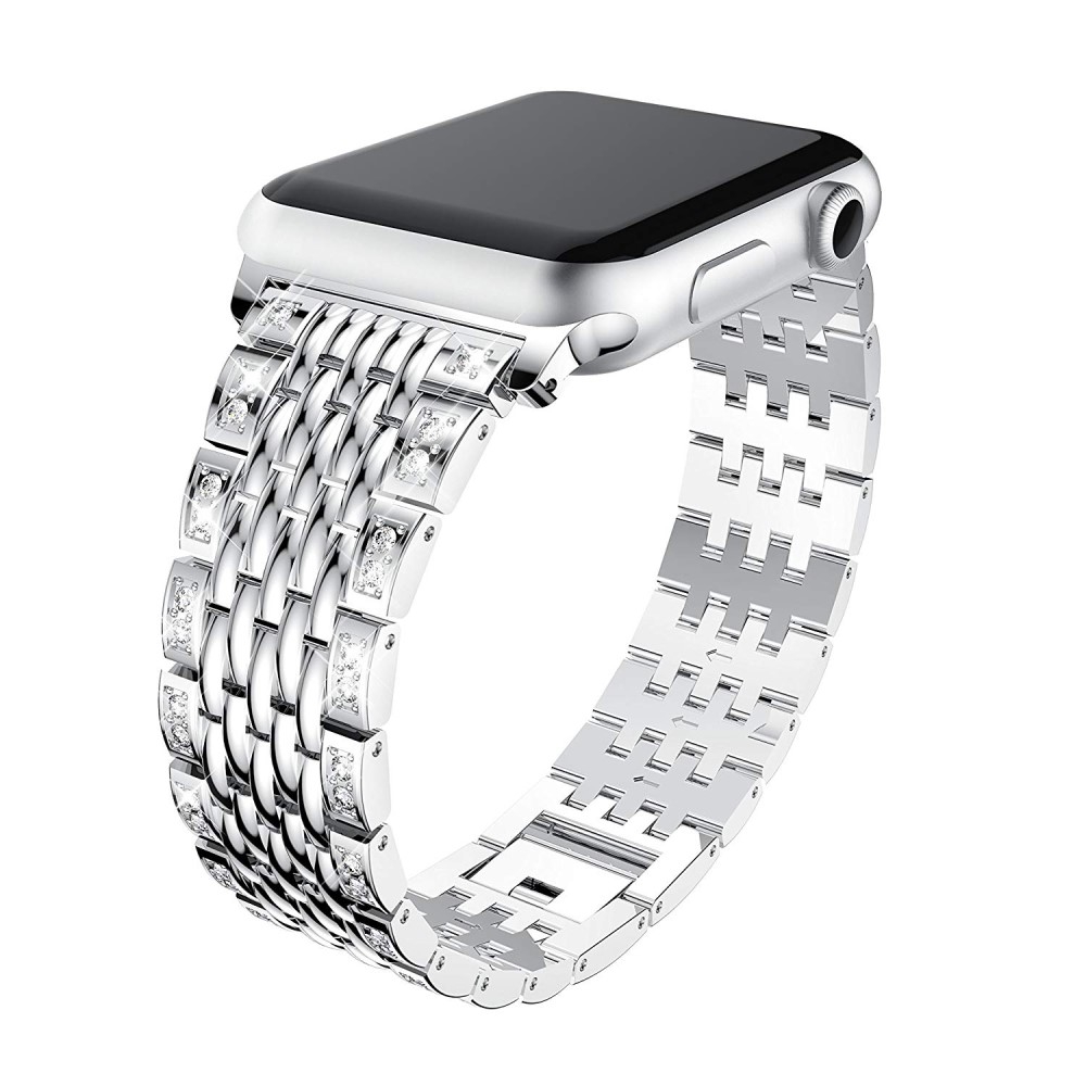 Apple Watch (42/41/40/38 mm) Edelstahl Schmuckarmband mit Glitzersteinen - Silber