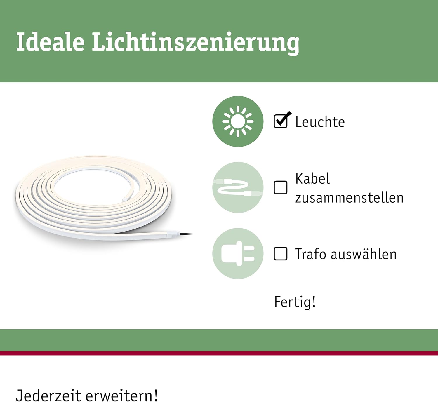 Paulmann 94681 Plug & Shine LED Außenleuchte Stripe Smooth IP68 1m incl. 1x11 W dimmbar Weiß Kunststoff 3000 K