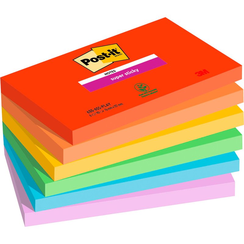 Notes repositionnables couleurs Playful Super Sticky Post-it - bloc de 90 feuilles = Pour l'achat 12 notes repositionnables, 1 sachet de M&M OFFERT