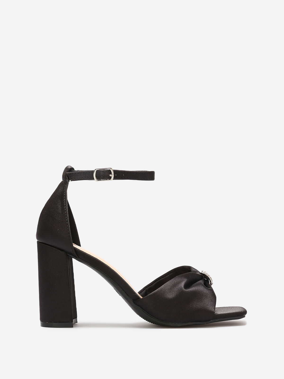 Sandales avec bride noeud à strass- Noir