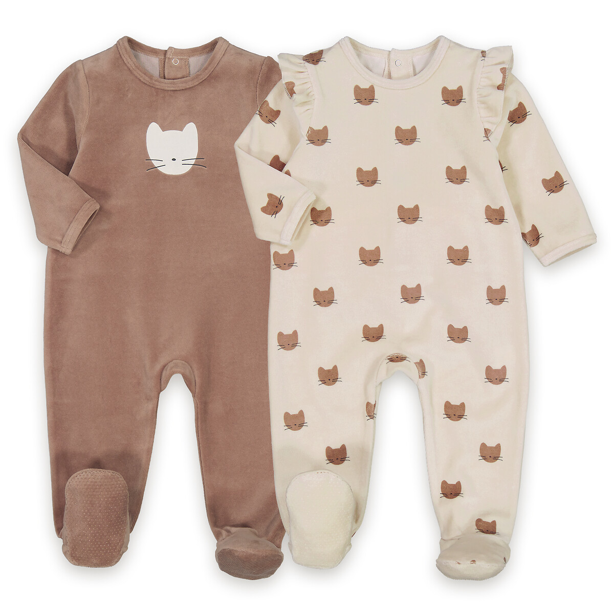 COLEÇÃO LA REDOUTE<br>Conjunto de 2 pijamas de veludo com estampa de gato