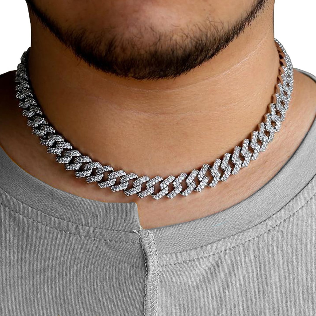 12mm Prong Cuban Link Panzerkette Weiss vergoldet mit Zirkonia