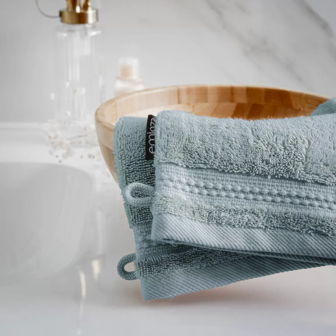 Lot de 2 gants de toilette coton bio (15 x 21 cm) Méline Bleu glacier