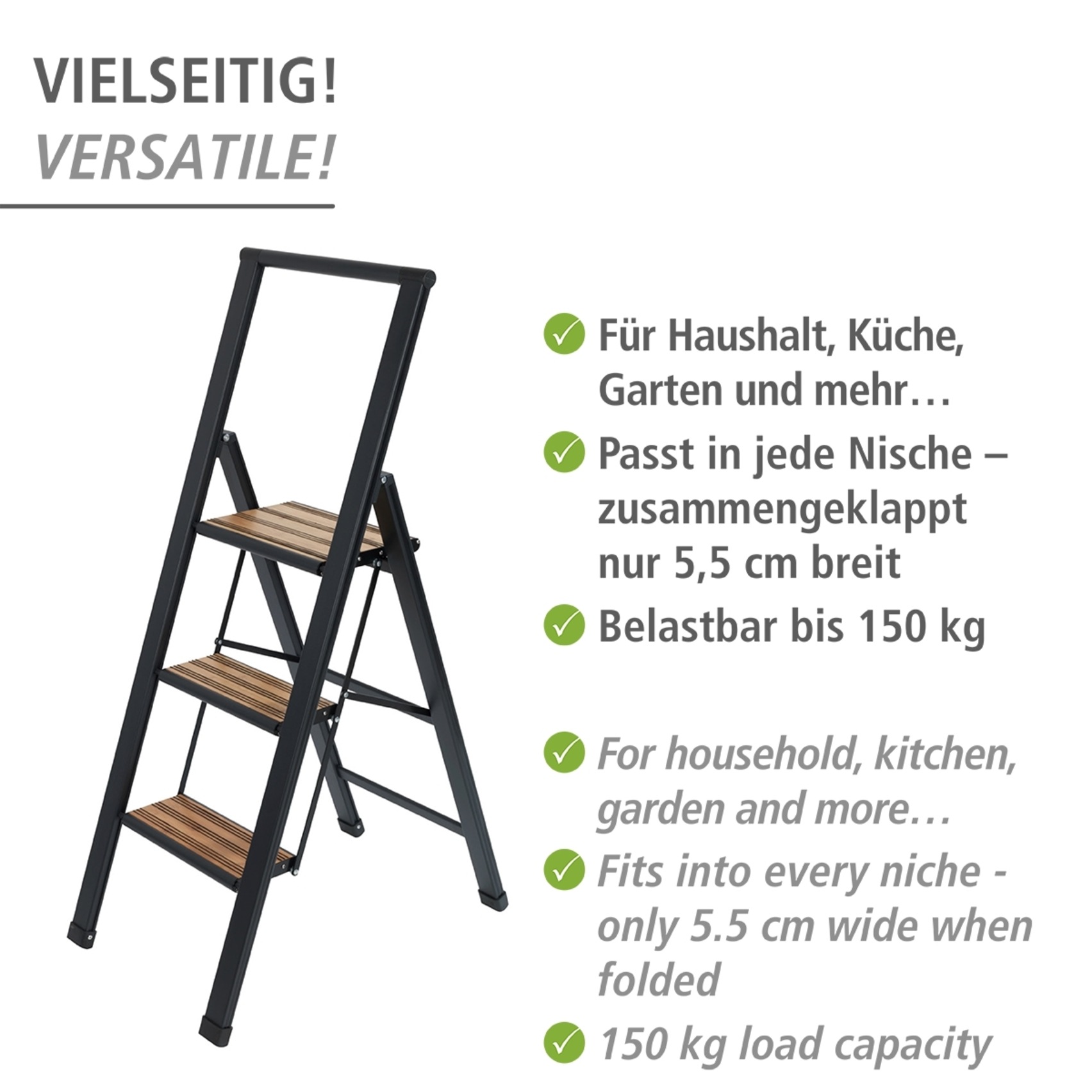 WENKO Trittleiter »Modell Alu-Design« rutschsichere XXL-Stufen, robustes Aluminium in Kombination mit Bambus