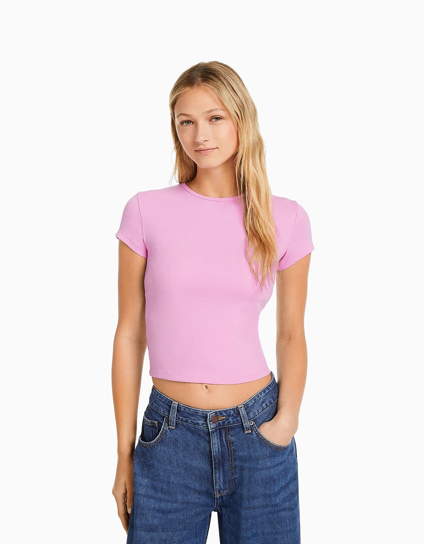 Camiseta canelada de manga curta