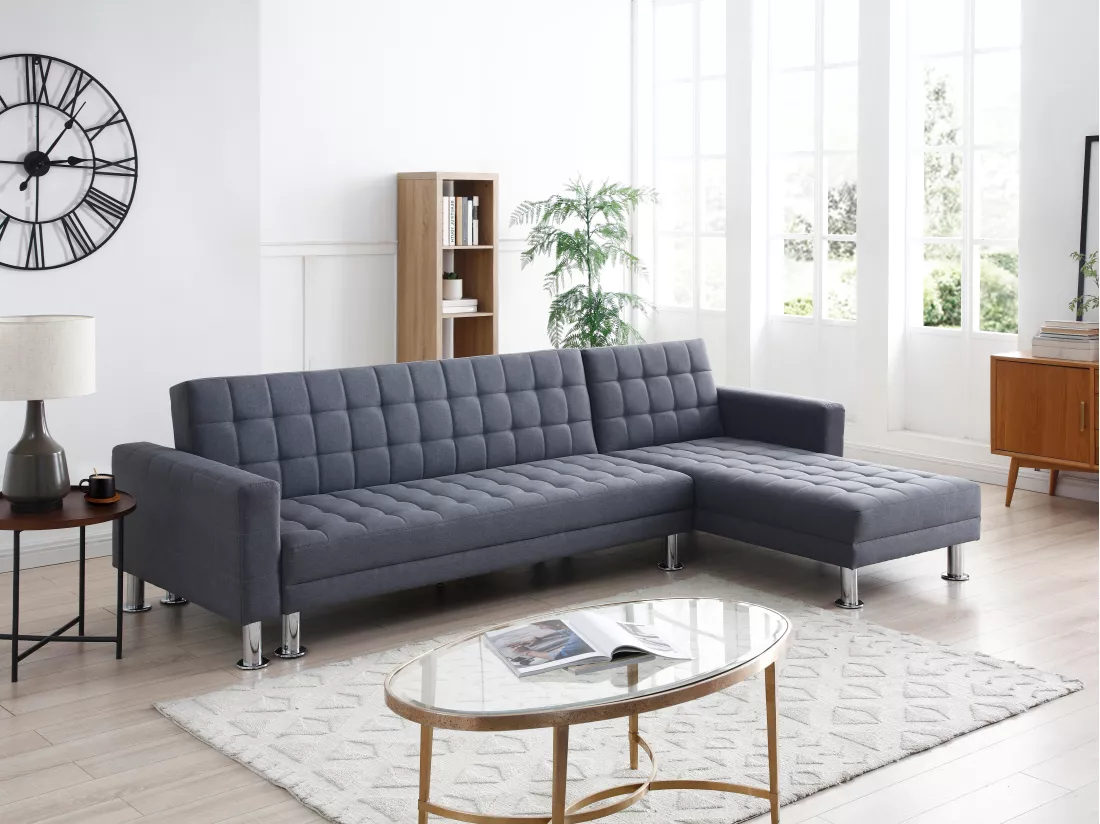 Canapé d'angle convertible et réversible en tissu gris WILLIS II