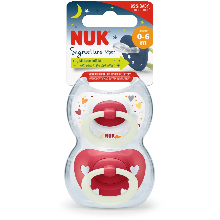 NUK Nachtschnuller Signature Night Silikon Gr. 1, rot 4 Stück