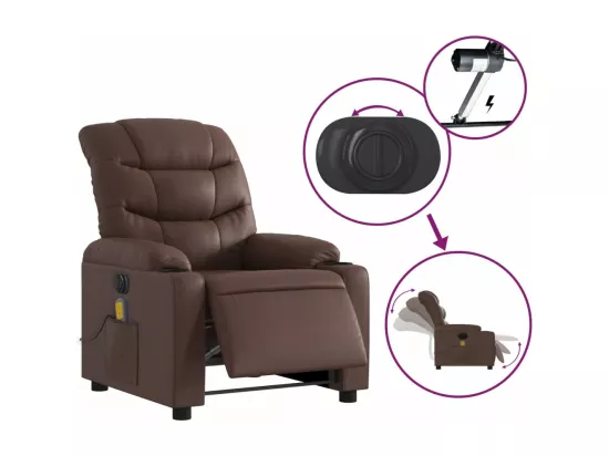 Fauteuil massant inclinable électrique marron similicuir