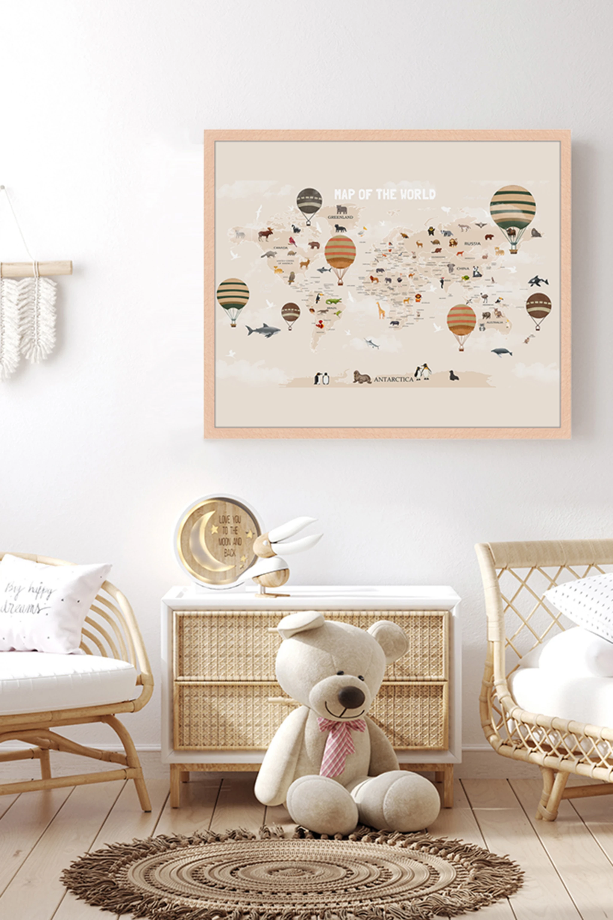 Milan Moon Wandbild WELTKARTE mit Rahmen