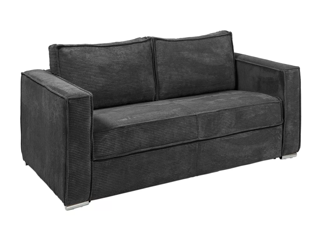 Canapé 3 places convertible express en velours côtelé gris anthracite - Couchage 140 cm - Matelas 18 cm LORETO