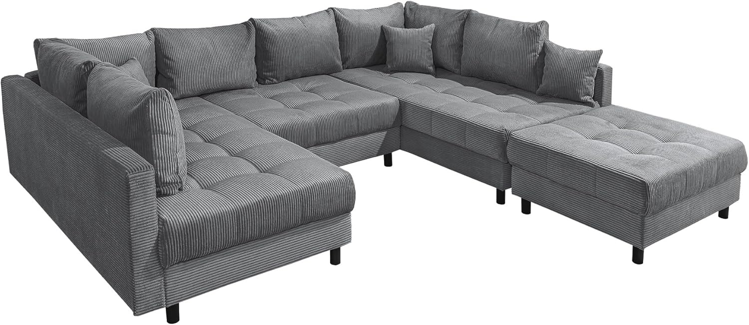 Riess Ambiente Moderne XXL Wohnlandschaft Kent - 305cm - anthrazit Cord - Bigsofa inkl. Hocker mit Federkern Couch