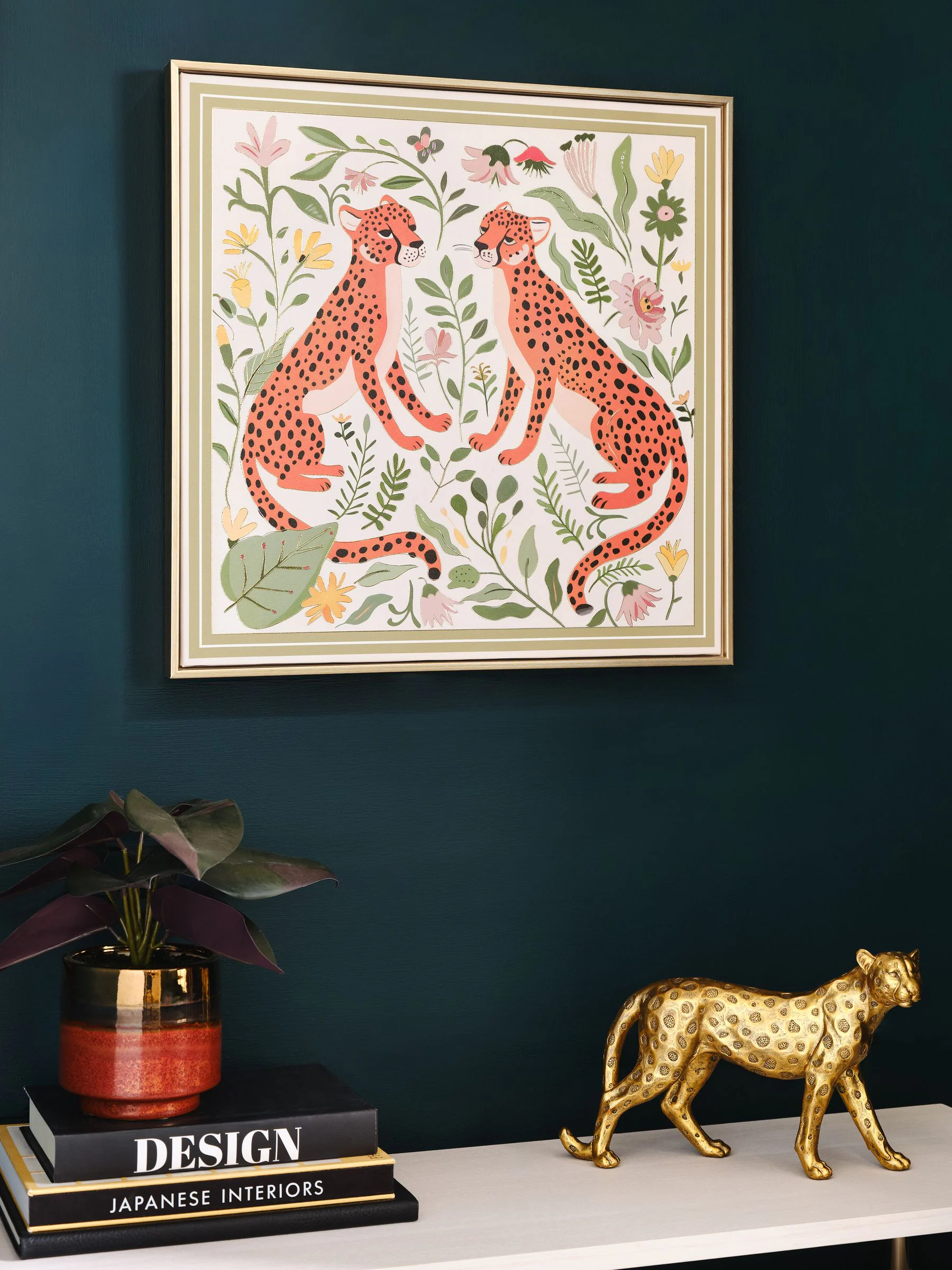 Luipaard en Bloemenprint Wanddecoratie