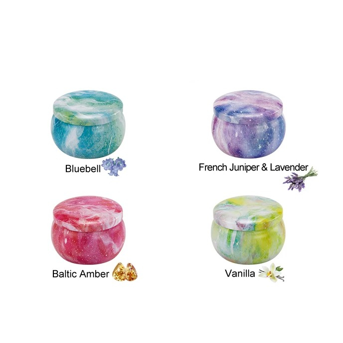 (4er Set) Duft Kerzen Aromatherapie Sojawachs Kerzen Geschenk Set im Marble Marmor Design - Lavendel / Vanille
