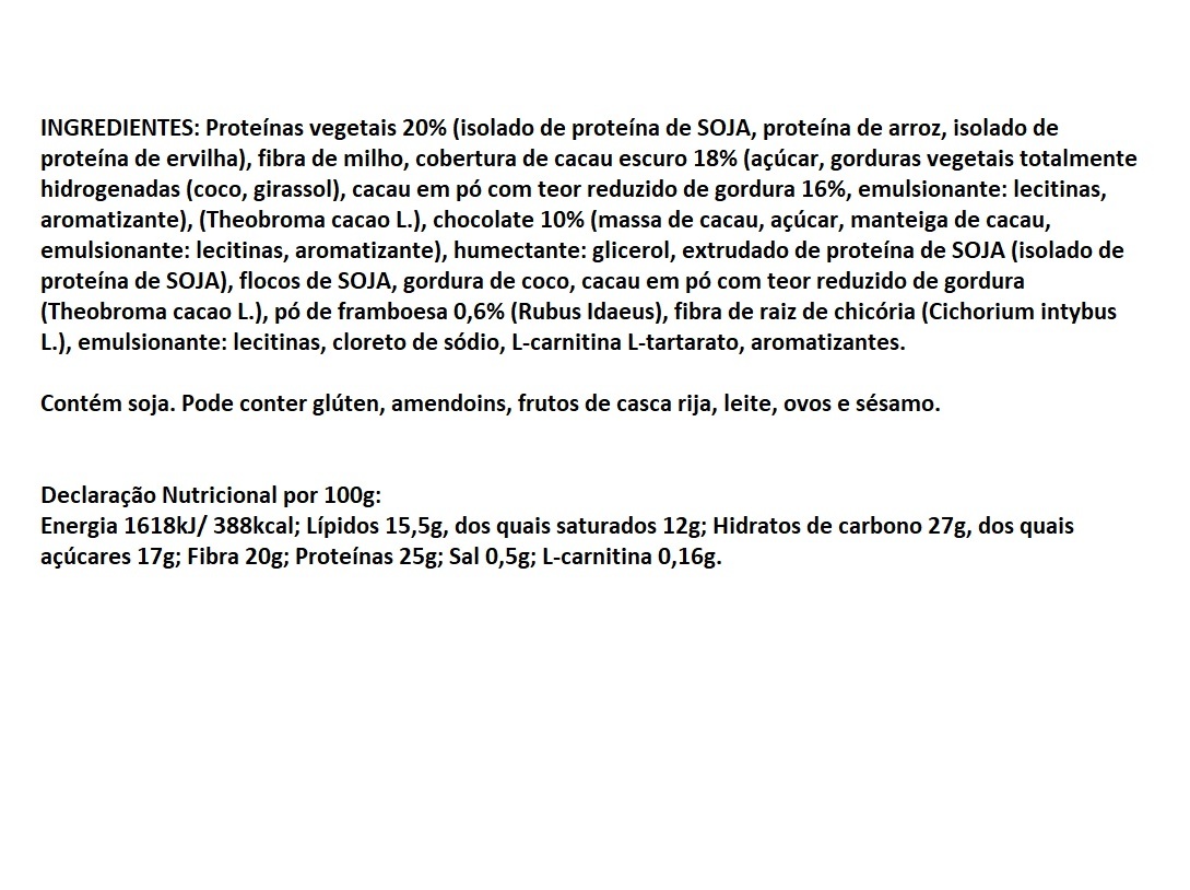 BARRA VEGAN C/L-CARNITINA QNT BROWNIE FRAMBOESA 40G