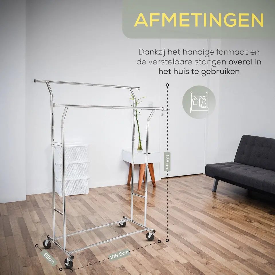 O'DADDY Kledingrek - Dubbele Stang - Uitschuifbaar & Verstelbaar - 110 kg