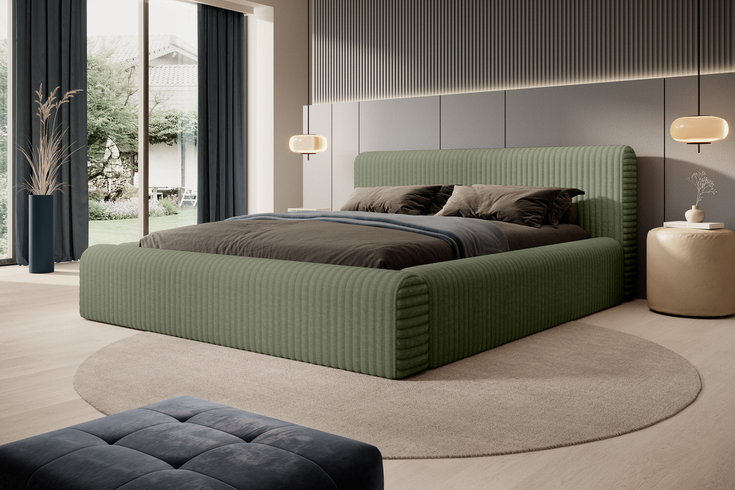 Trae Mobler Hana 160 x 200 cm Gestoffeerd Bed Olijfgroen
