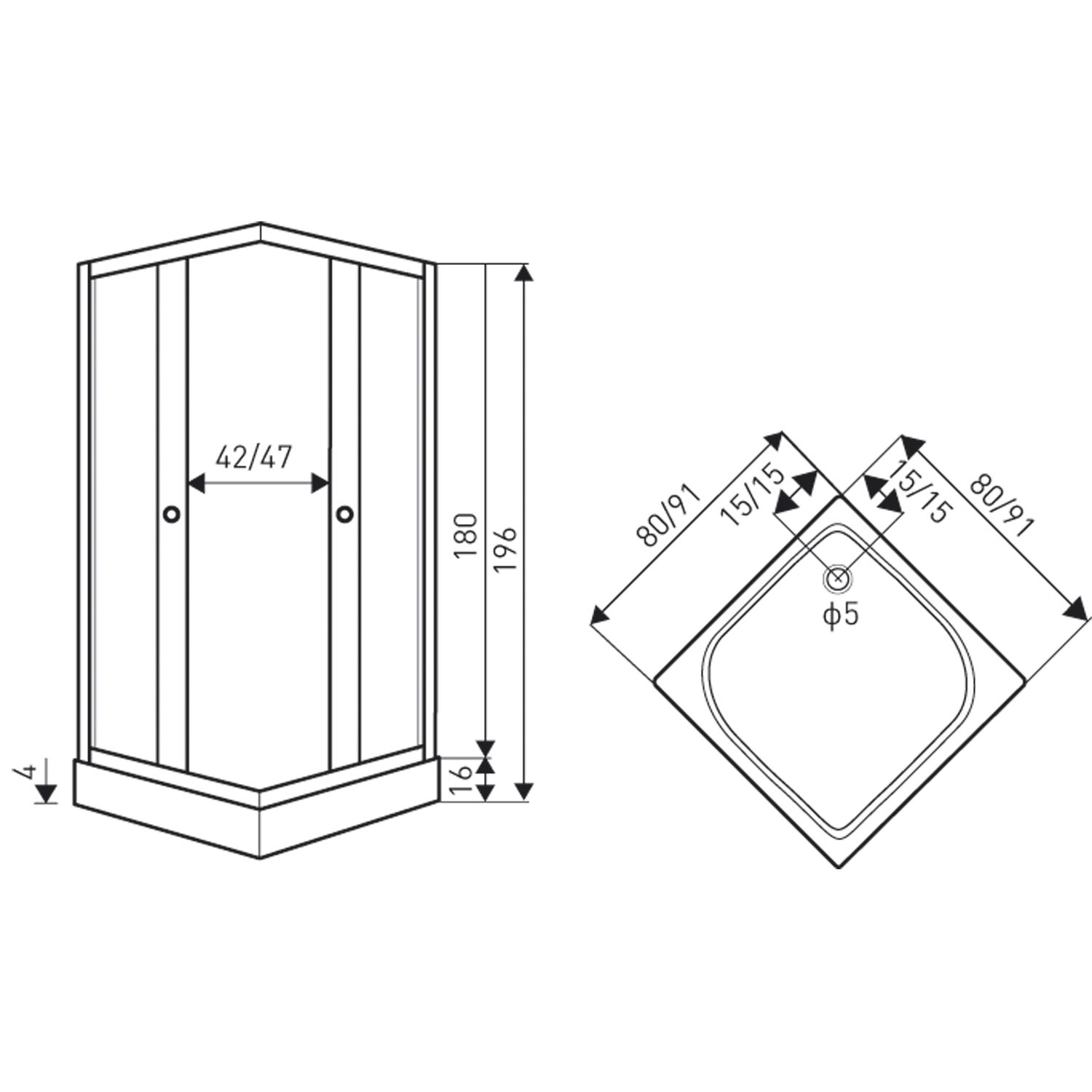 Kerra Olga Square Black 80 douchecabine vierkant incl. douchebak 80x80 zwart