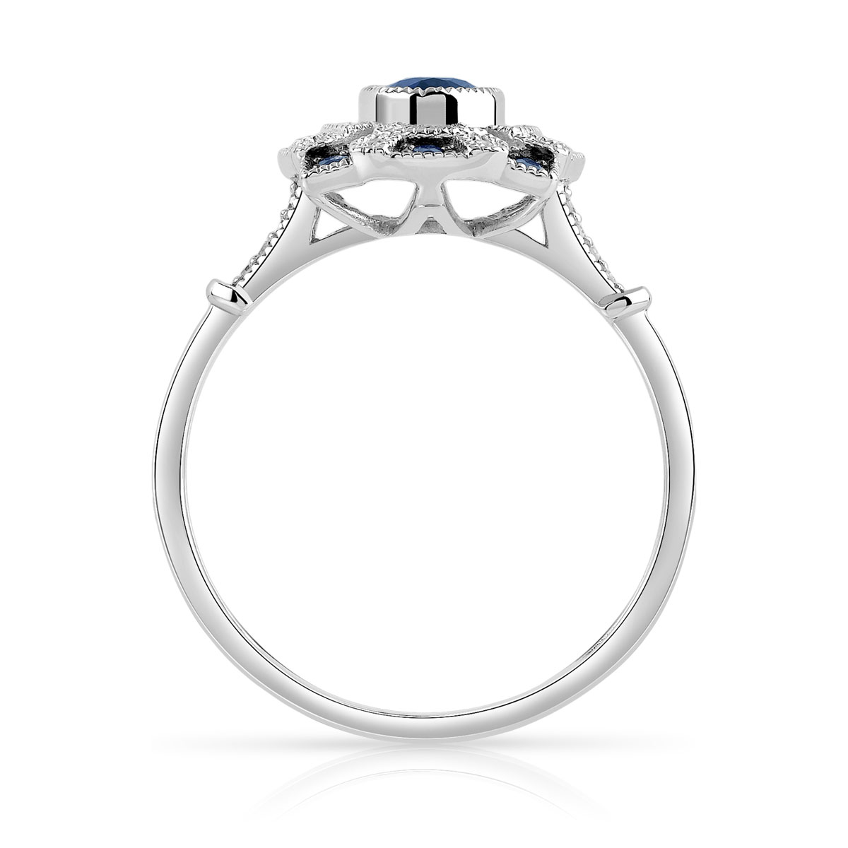 Bague or 750 blanc ovale saphirs et diamants