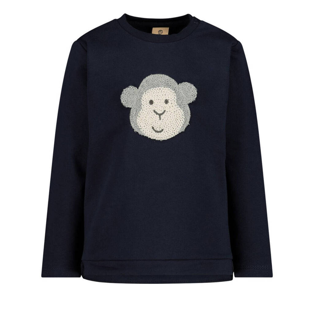 bellybutton sweater met printopdruk en 3D applicatie donkerblauw